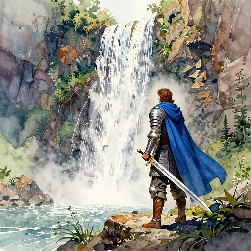 Fantasy Warrior by Waterfall