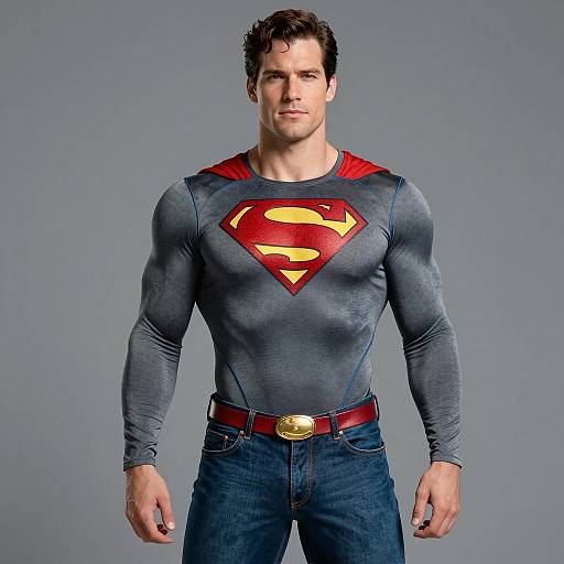 Muscular Man in Superman Costume Shirt