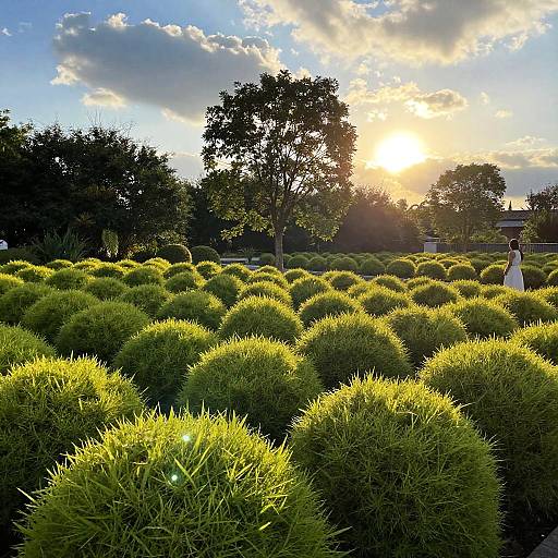 Sunlit Garden with Lone Tree and Figure