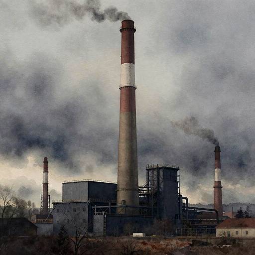 Watercolor Ruhr Valley Industrial Chimney