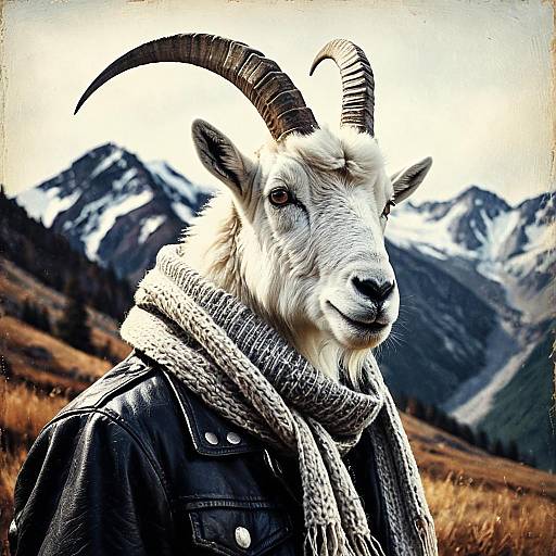 Mountain Goat in Scarf and Leather Jacket