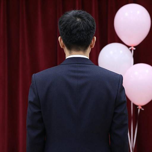 Elegant Man in Suit by Red Curtains