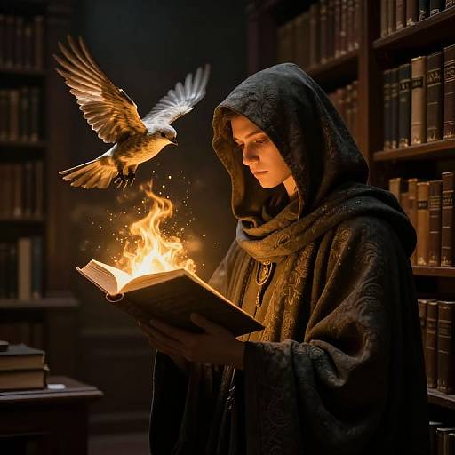 Enigmatic Figure in Ancient Library