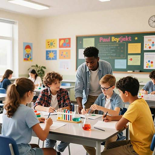 Diverse Students Collaborate on Science Experiment