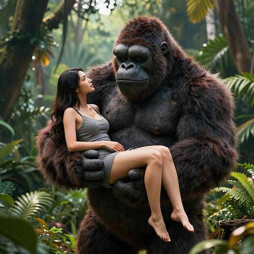 King Kong with Woman in Tropical Haven