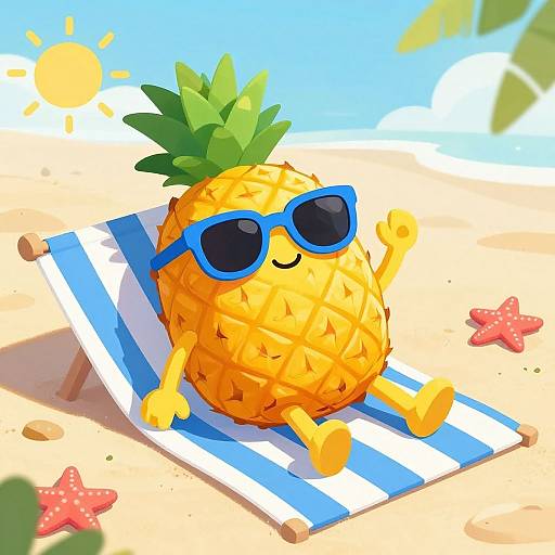 Relaxing Pineapple Cartoon on Beach