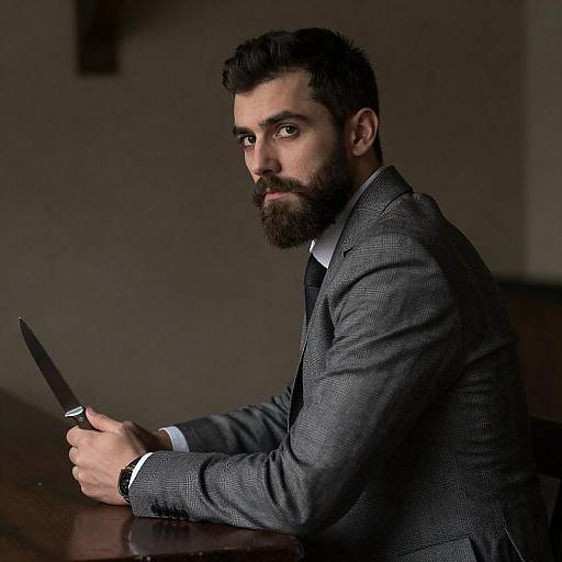 Moody Portrait: Bearded Man with Knife
