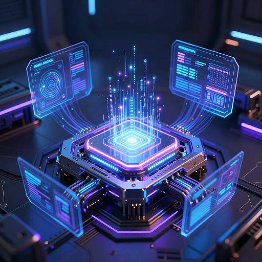 Futuristic AI Processor in Cybernetic Bay