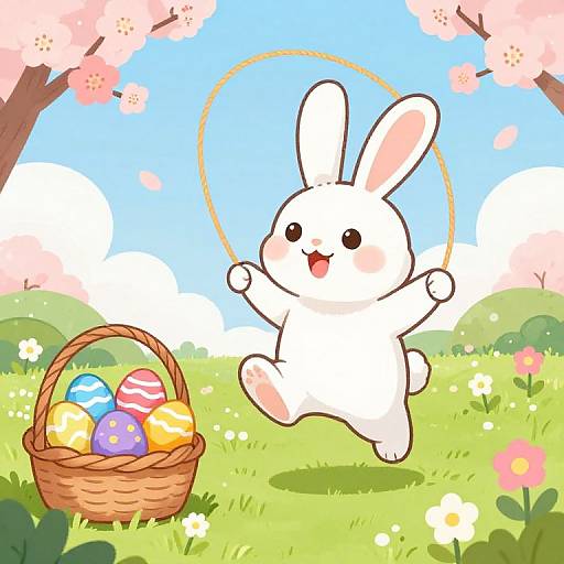 Cartoon Bunny Skipping Rope Easter