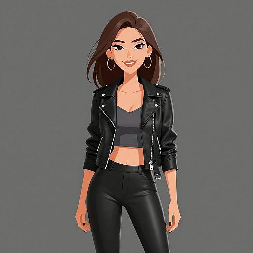 Smiling Woman in Edgy Biker Outfit