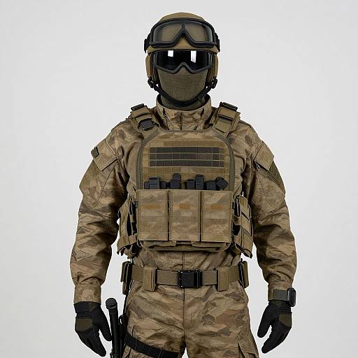 Tactical Soldier in Uniform with Goggles
