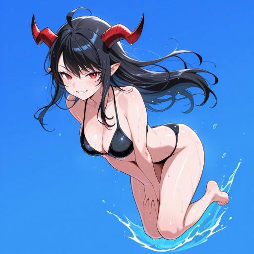 Daring Tiefling Diver in Mid-Air Daring Tiefling Diver in Mid-Air