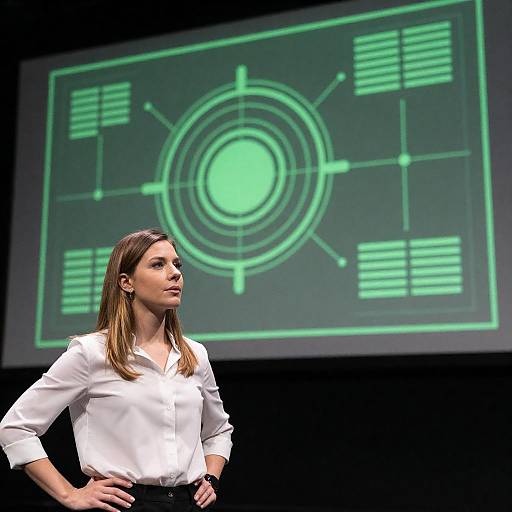 Woman with Digital Diagram in Focus