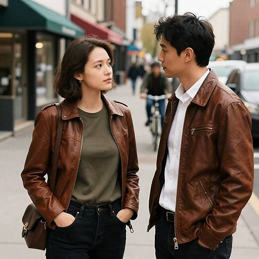 Intense Encounter on City Sidewalk