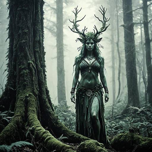Serene Dryad in Misty Forest