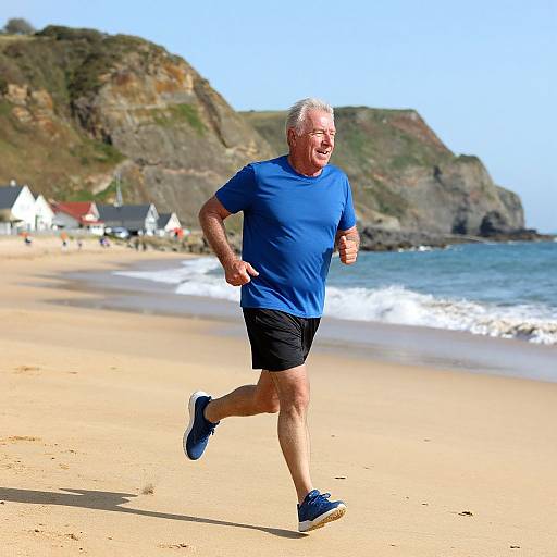 Energetic Older Man Running Beach
