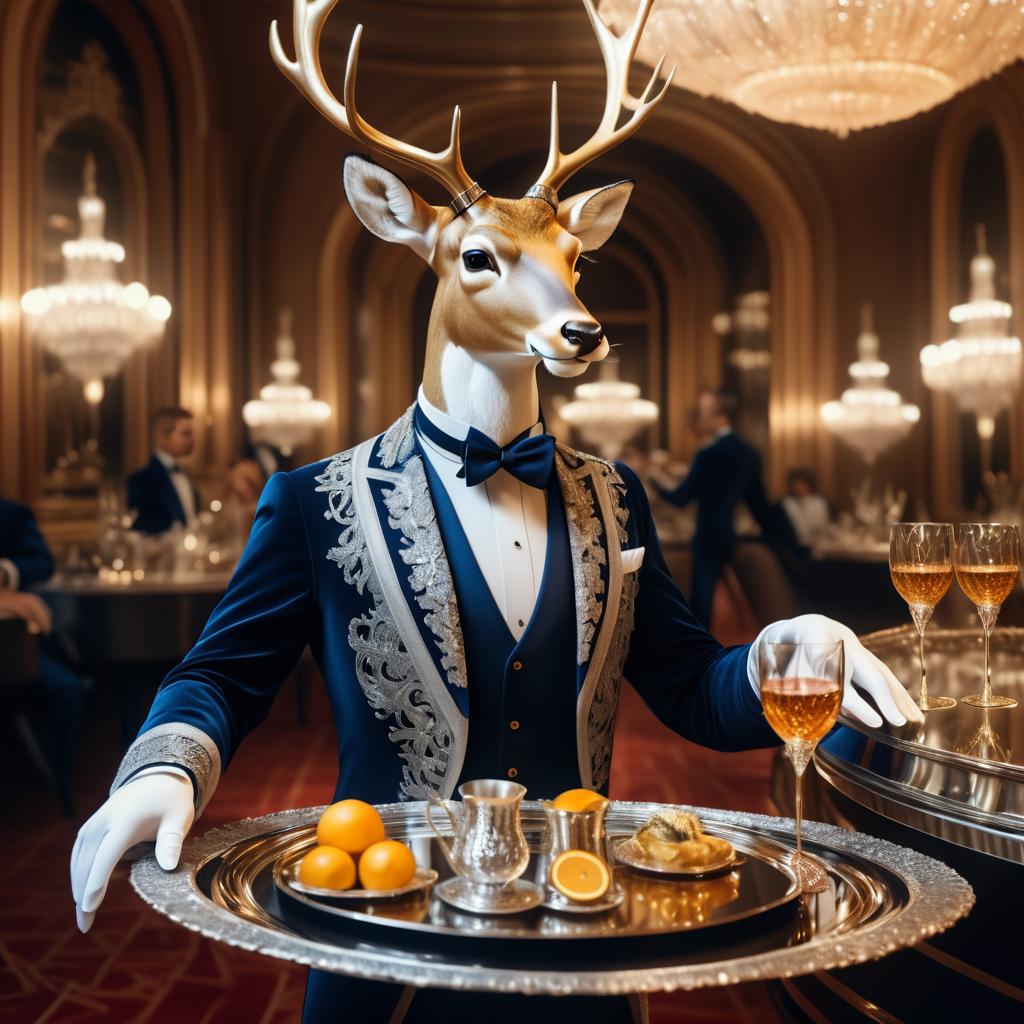 Elegant Anthropomorphic Deer Waiter Portrait