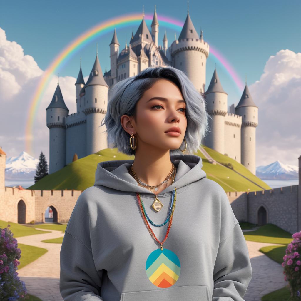 Surreal Nonbinary Artist in Dreamy Castle