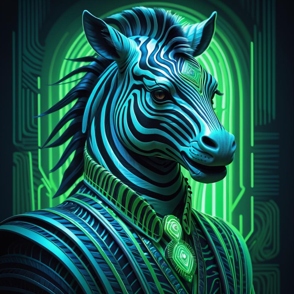 Elegant Retro Portrait of Humanoid Zebra Creature