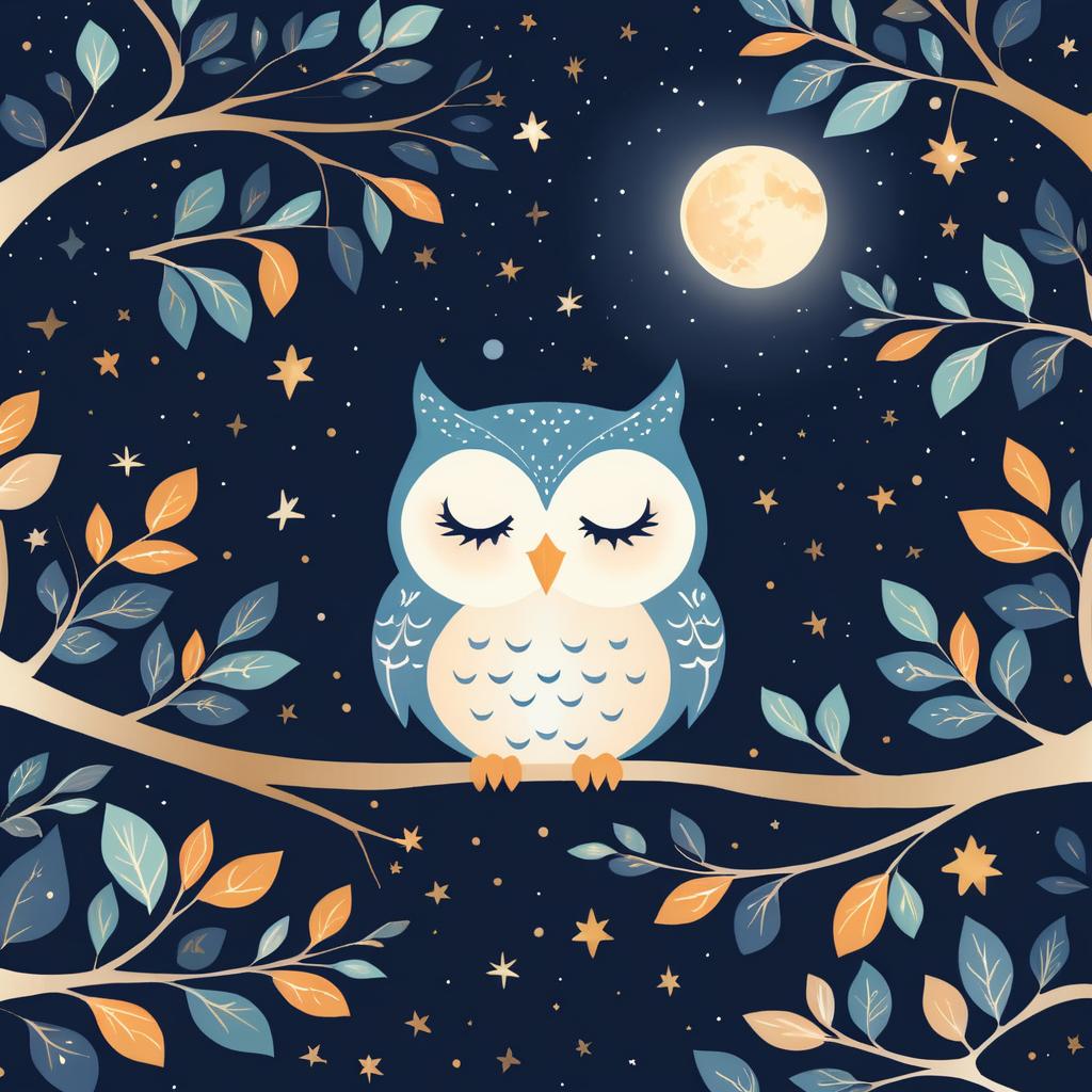 Sleepy Owl in a Nighttime Wonderland