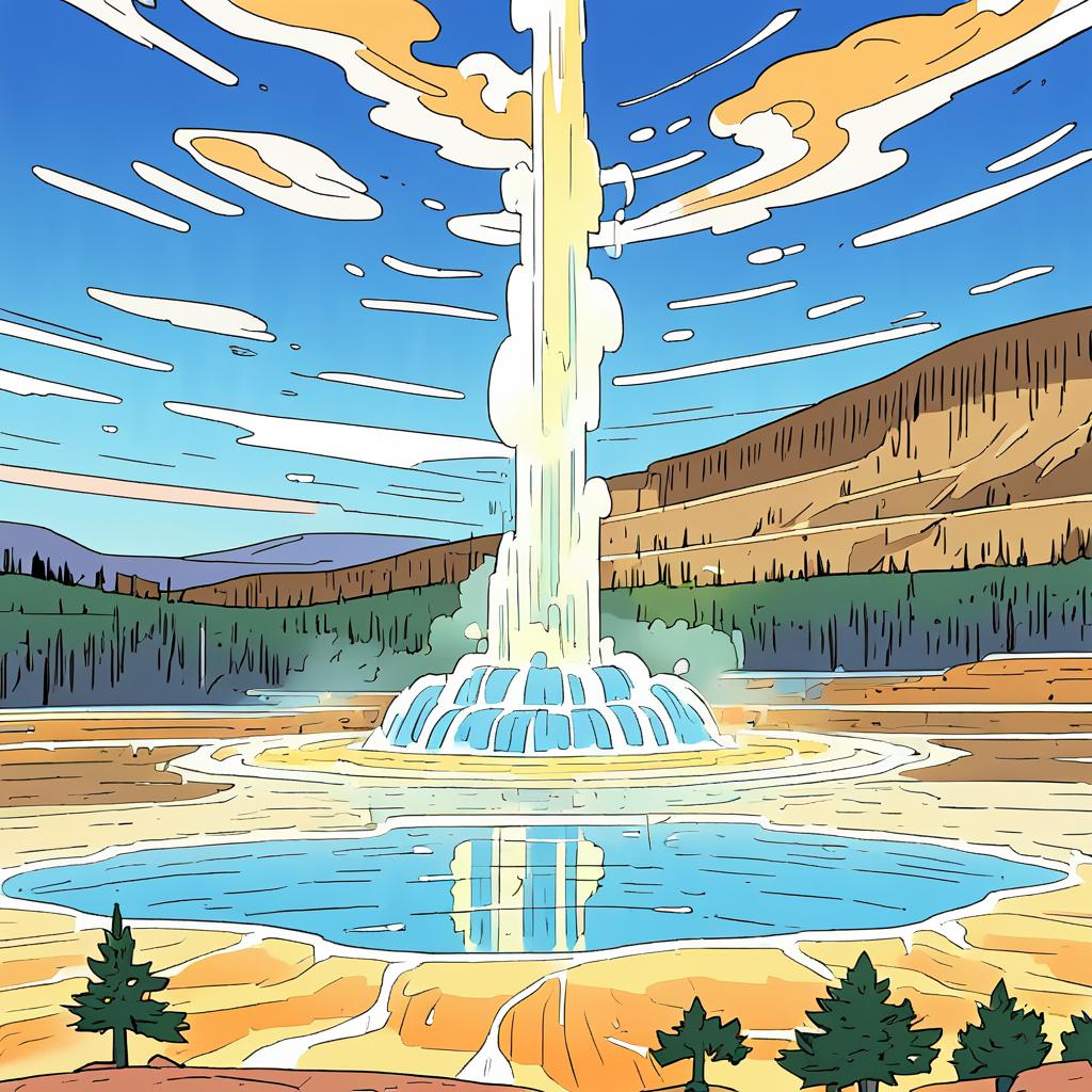 Surreal Geyser Basin in Comic Style