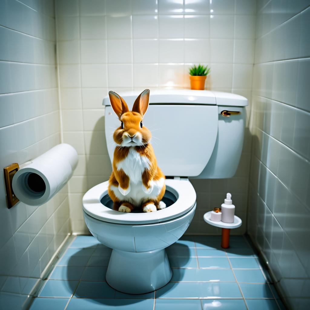 Determined Rabbit on the Toilet