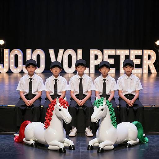 Five Boys on Stage with Mannequin Horses