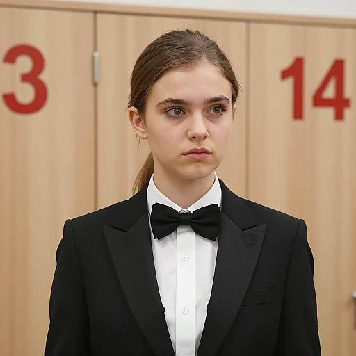 Young Woman in Black Tuxedo with Bow Tie