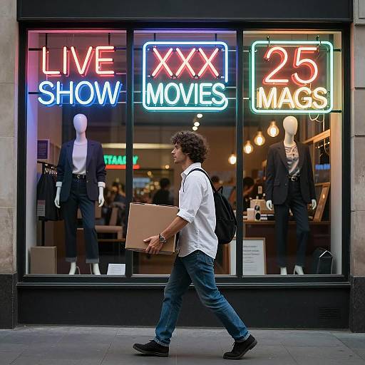 Urban Night Scene with Neon Lights