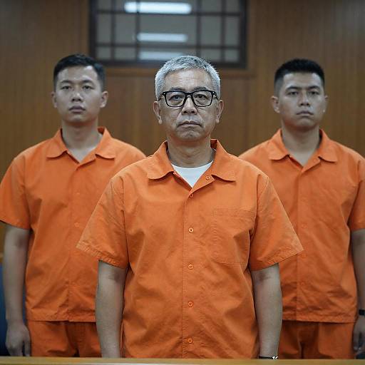 Courtroom Scene with Prisoners in Uniforms
