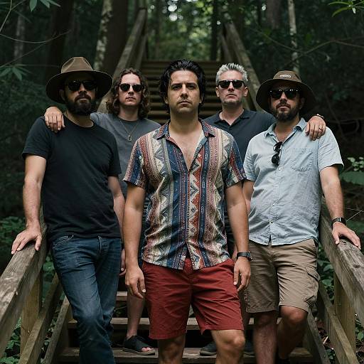 Men Gathering on a Forest Staircase