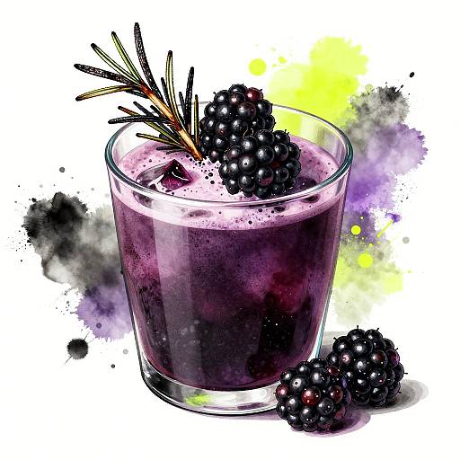 Midnight Blackberry Collins Sumi-e Cocktail