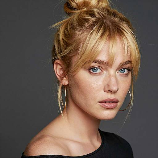 Blonde Woman with Blue Eyes and Gold Hoop Earrings