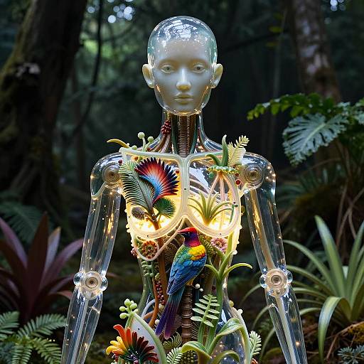 Intricate Porcelain Android in Dark Forest