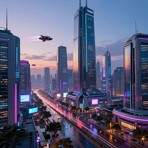 Futuristic Cyberpunk Cityscape at Dusk