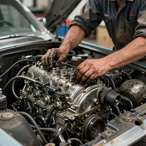 Photorealistic Mechanic Working on Mustang Engine