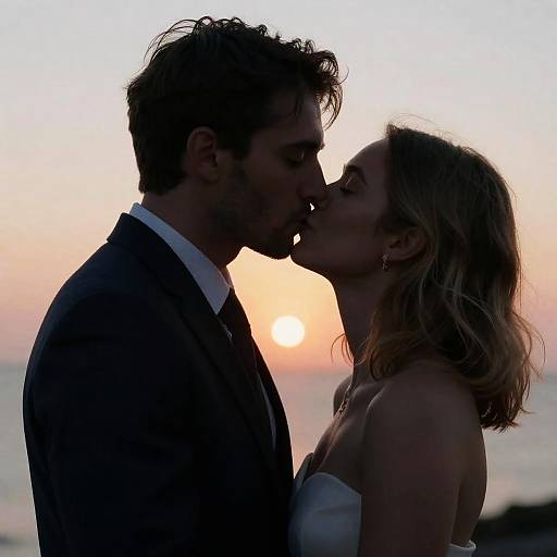 Silhouette Kiss at Sunset