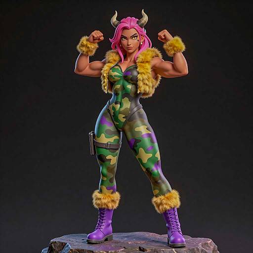 Confident Muscular Woman in 3D Illustration