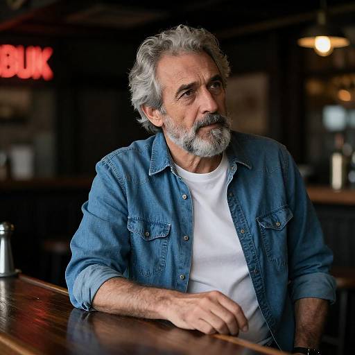 Older Man in Dim Blue Bar