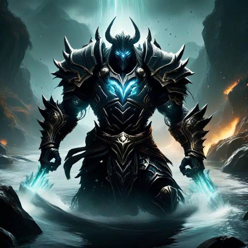 Dark Armored Warrior with Glowing Blue Sword