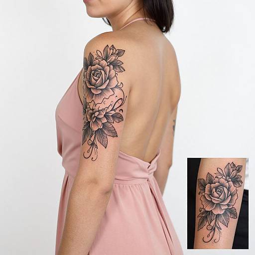 Side Profile Woman with Floral Tattoo