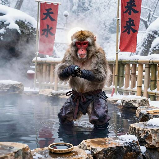 Misty Ninja Macaque in Hot Spring