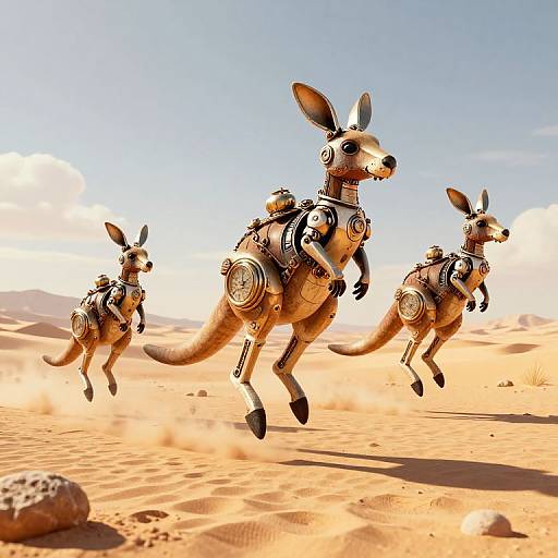 Steampunk Clockwork Kangaroos in Desert
