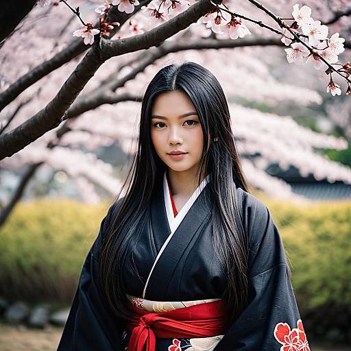 Girl in Akatsuki Costume Among Cherry Blossoms