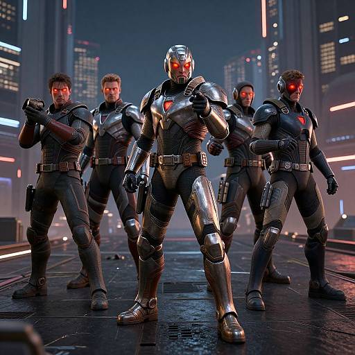 Iron Man Variants in Futuristic Metropolis