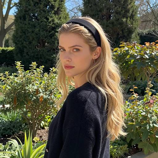 Serious Blonde Woman in Lush Garden