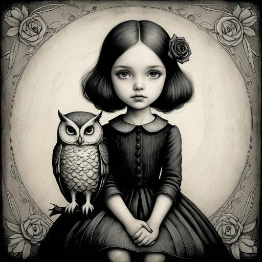 Ethereal Girl with Owl Fine Art Etching