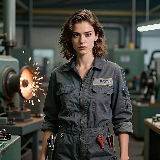 Photograph of a serious, brown-haired woman in a gray 