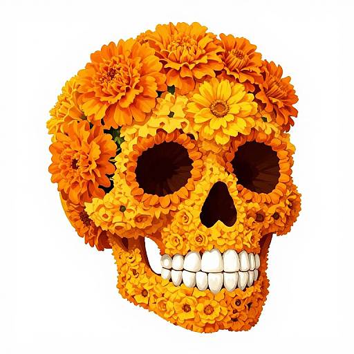 Marigold Flower Skull Illustration