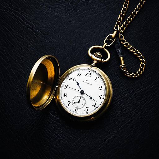 Brass Pocket Watch on Black Leather